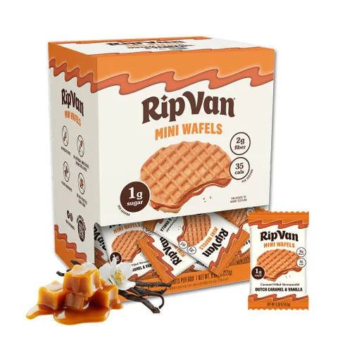 Rip Van Wafels Mini Stroopwafels holandeses de caramelo, bocadillos bajos en carbohidratos, bocadillos keto, sin OMG, bocadillos para la oficina,