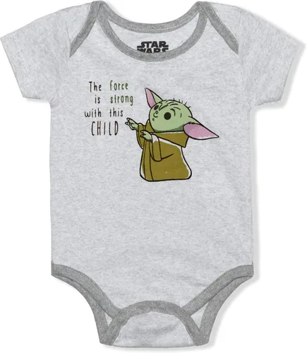 Miniatura 4 de STAR WARS Baby Yoda - Paquete de 3 mamelucos para bebés y bebés, grisnegroverde