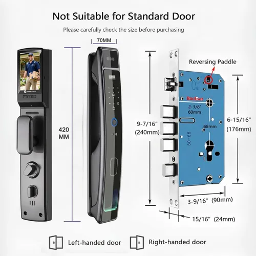 Miniatura 6 de Cerradura de puerta inteligente con cámara y reconocimiento facial 3D, cerradura de puerta de entrada sin llave con huella digital, contraseña