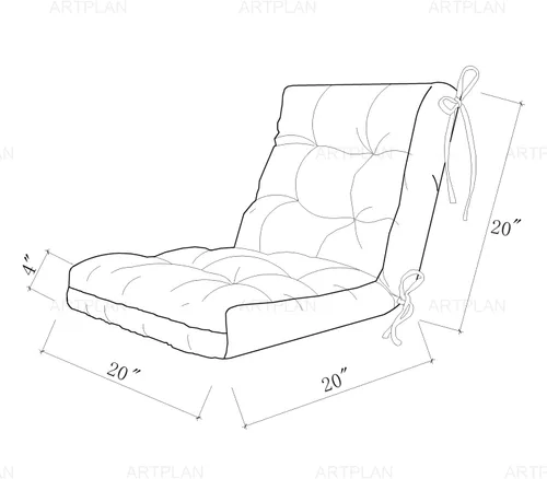 Miniatura 5 de ARTPLAN Cojines para silla de exterior y respaldo bajo, 40 x 20 x 4 pulgadas, cojín de mimbre grueso copetudo para patio exterior con lazos