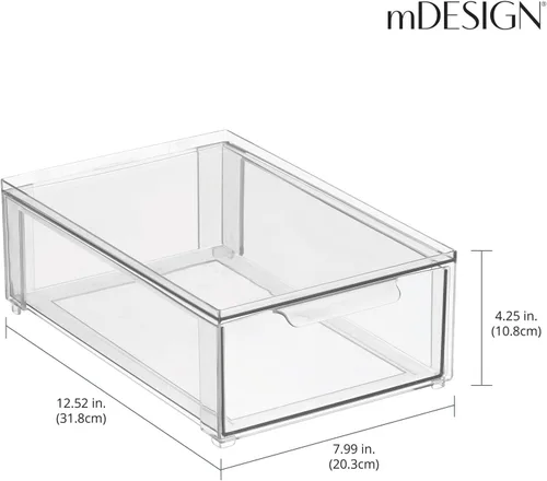 Miniatura 3 de mDesign - Contenedores organizadores de almacenamiento apilables de plástico para baño con cajón frontal extraíble para encimera de baño, tocador