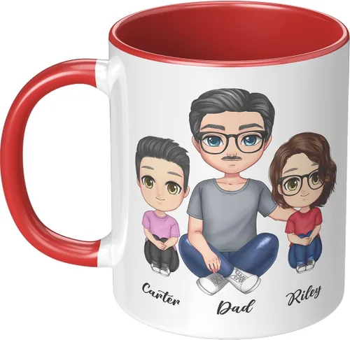 Miniatura 14 de Taza de café para el día del padre para papá de parte de hija e hijo. Taza del mundo con el mejor papá del mundo. Taza divertida con nombre