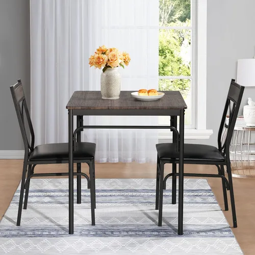 Miniatura 2 de VECELO Juego de mesa de comedor de 3 piezas para 2, juego de mesa de cocina con 2 sillas para espacio pequeño, ahorro de espacio y diseño moderno