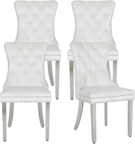 Miniatura 31 de Juego de 2 sillas de comedor de terciopelo, sillas de comedor modernas de lujo con patas de acero inoxidable doradas, sillas decorativas de cocina
