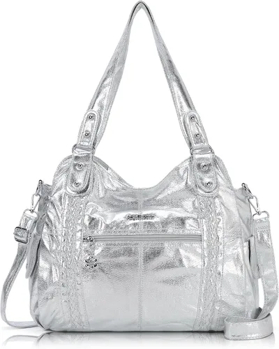 Miniatura 42 de Angel Barcelo - Bolsa de hombro amplia para mujer, diseño Hobo, cuero lavado