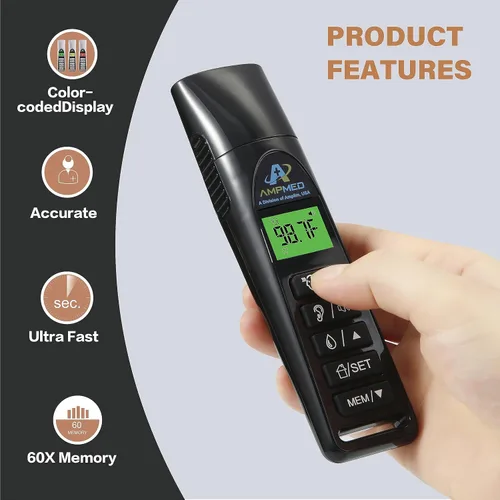 Miniatura 3 de Amplim 1701AE3 - Termómetro de frente, infrarrojo, digital, resistente para tomar la temperatura sin contacto, ideal para bebés, niños y adultos