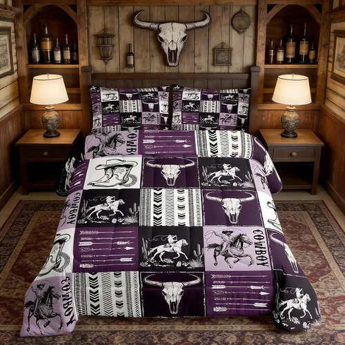 Miniatura 52 de Juego de edredón rústico de oso tamaño completo, juego de ropa de cama de caza de animales salvajes de 3 piezas, edredón de plumón vintage de cabaña