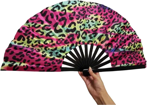 Miniatura 3 de Ventilador de mano decorativo para rave, grandes abanicos plegables para festivales, Drag Queen y Burlesque, bonitos accesorios holográficos