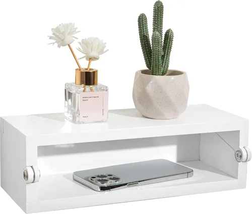 Miniatura 10 de SUMGAR Mesita de noche flotante blanca moderna organizadora de mesita de noche completamente montada, estantes pequeños para almacenamiento