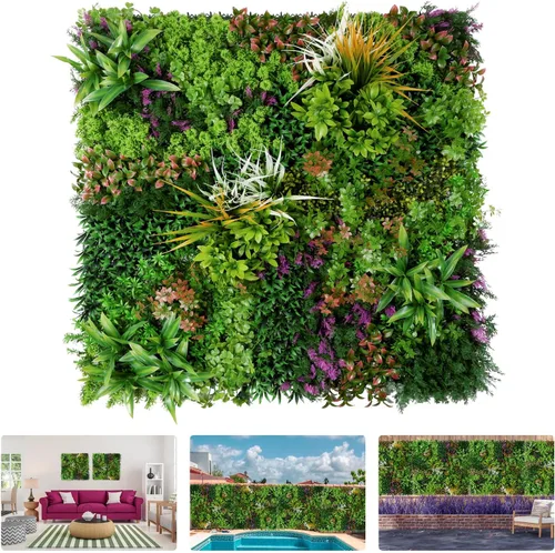 Miniatura 11 de Paneles de pared de plantas artificiales, paneles de boj verde de 40 x 40 pulgadas con protección UV, valla de privacidad de hiedra de hierba