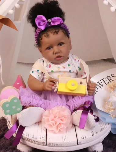 Miniatura 6 de HOOMAI - Muñeca imitación de bebé real, con cuerpo suave de 22.8 pulgadas, muñeca realista de niña afroamericana