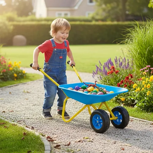 Miniatura 2 de 3T GROUP Juego de herramientas de jardinería para carretilla para niños, carretilla de metal preescolar, regalo para niños, carretilla de rueda