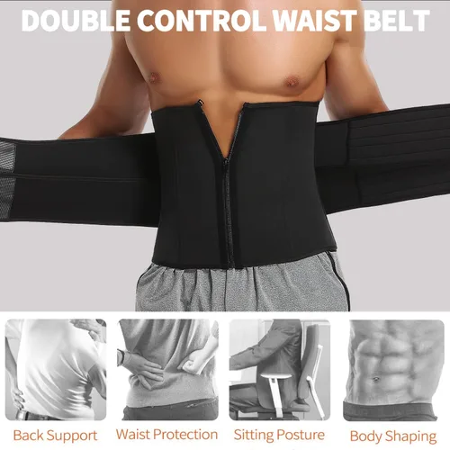 Miniatura 2 de KIWI RATA Corsé de neopreno para entrenamiento de cintura para hombre, cinturón de compresión extra para el vientre Negro - Dos correas