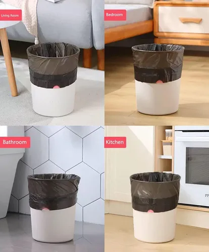 Miniatura 7 de Feisco Bolsa de basura negra de 6 a 7 galones, forro de cubo de basura con cordón mediano, 100 unidades, 0.67 mil