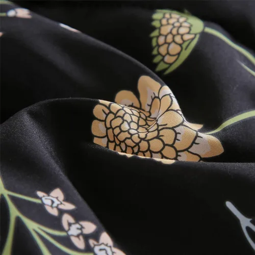 Miniatura 7 de Juego de edredón floral tamaño Twin, edredón negro estampado de hojas de flores botánicas amarillas y verdes para niños, adolescentes y mujeres