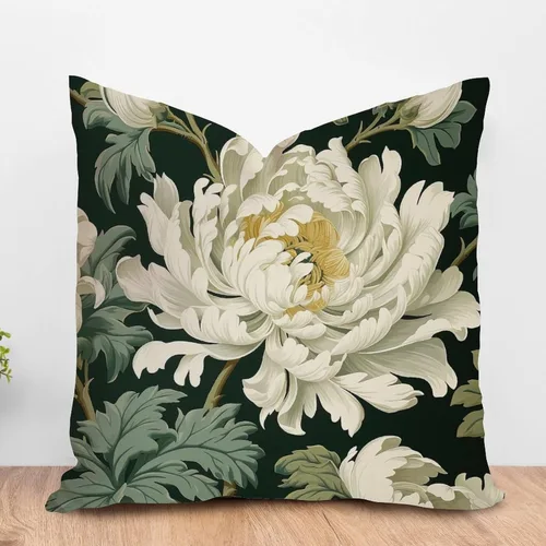 Miniatura 20 de ArogGeld Funda de almohada blanca con flores chinoiserie, funda de almohada para sofá, diseño floral verde y blanco, funda de almohada de lino A-12