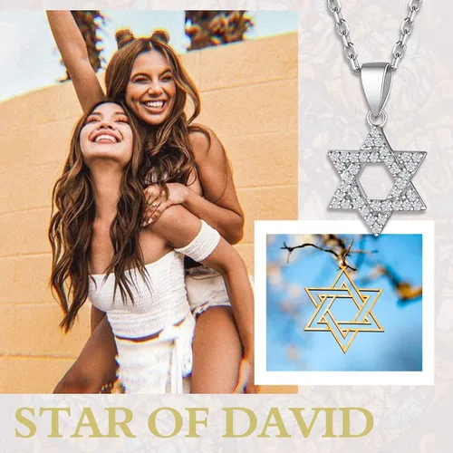 Miniatura 3 de Suplight Collar de plata de ley 925 con estrella judía de David, acero inoxidable, chapado en oro, mano islámica de corazón de Fátima, collares