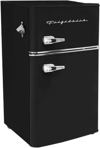 Frigidaire EFR840 - Mini refrigerador retro con congelador y abridor de botellas lateral, pequeño refrigerador de 2 puertas para oficina, bar o Negro