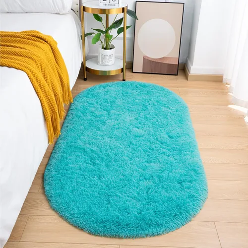 Miniatura 14 de Goideal Alfombra Esponjosa para Dormitorio, Alfombras de Área Ovaladas Pequeñas, Alfombra Shag de Cabecera Azul Marino Claro para Habitación