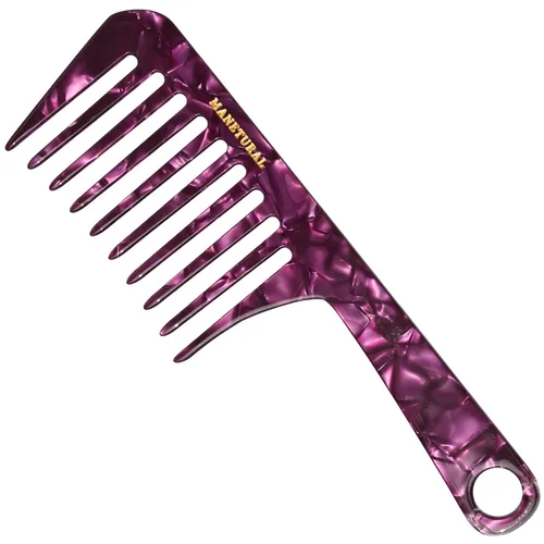 Miniatura 16 de D1 Peine de mango de dientes anchos para cabello rizado Eleva, conserva el rizo, suaviza el cabello. Peine de acetato (morado brillante)