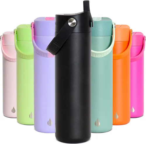 Miniatura 63 de Elemental Botella de agua aislada de 24 onzas con popote, botellas de agua con núcleo de acero inoxidable 100% a prueba de fugas para viajes, Beige
