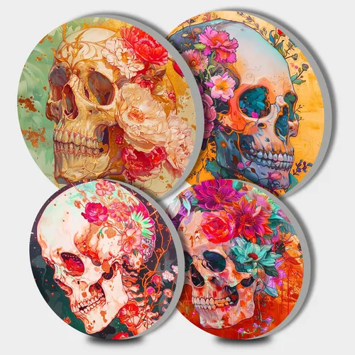 Miniatura 23 de Nordics - Juego de 4 fundas para quemadores de flores étnicas bohemias, estilo rústico, arte floral indio, patrón geométrico abstracto, quemador