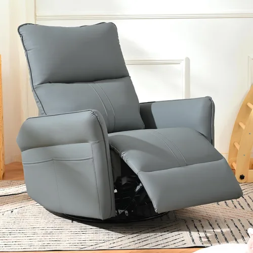 Miniatura 9 de Silla reclinable giratoria eléctrica para guardería, silla mecedora giratoria tapizada de 270° con puertos USB, reclinables pequeños para espacios