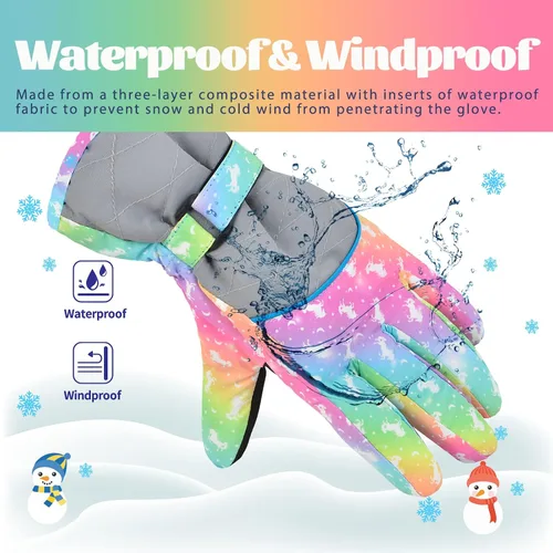 Miniatura 6 de Guantes de nieve de invierno para niños, guantes de esquí impermeables para niñas, guantes de nieve para niños pequeños, guantes de snowboard