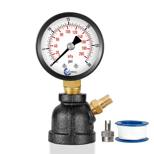 Miniatura 8 de Manómetro de Presión de Prueba de Gas 60 Libras, 60 PSI / 400 kPa, Conexión FNPT de 3/4", Válvula de Latón, Ensamble de Cuerpo con Forma de Campana