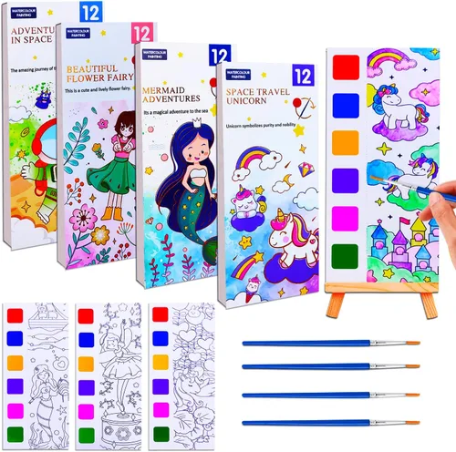 Miniatura 10 de JUNQIU Juego de 3 Sets de Pintura de Acuarela para Niños, Libros de Pintar con Agua, Libro de Pintura de Acuarela de Bolsillo, Artes y Manualidades