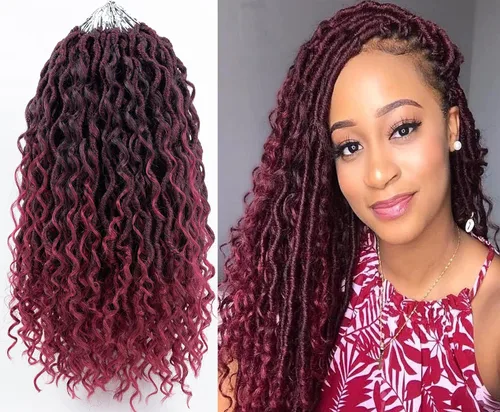 Miniatura 9 de Aipin Goddess Cabello de Ganchillo de 18 Pulgadas Boho River Locs Hippie Locs Ondulado de Ganchillo Con Cabello Rizado en el Medio y Extremos 613