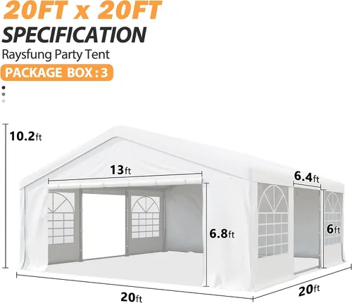 Miniatura 5 de Carpa para fiestas de 20 x 20 pies, resistente, para exteriores, carpa para bodas con paredes laterales extraíbles, refugio para eventos, carpa