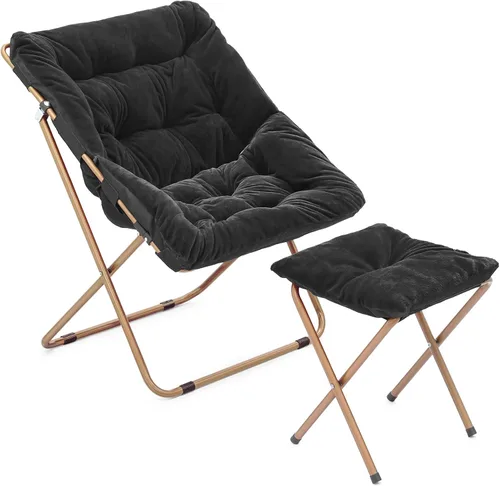 Miniatura 14 de Magshion Silla plegable de gran tamaño para adultos, silla de lectura con otomana, asiento circular esponjoso de piel sintética, cómoda silla