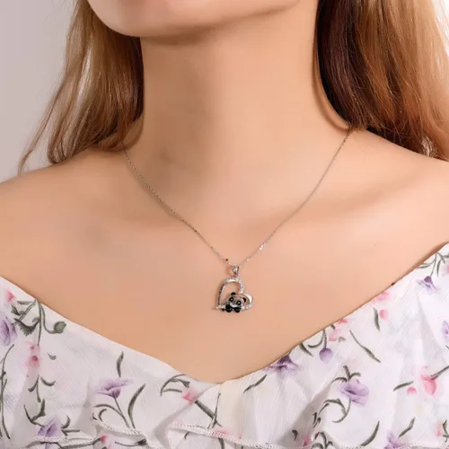 Miniatura 7 de ACJNA 925 Sterling Silver Panda Bear Necklace Bamboo Heart Pendant Engraved I love You Forever Women Jewelry
