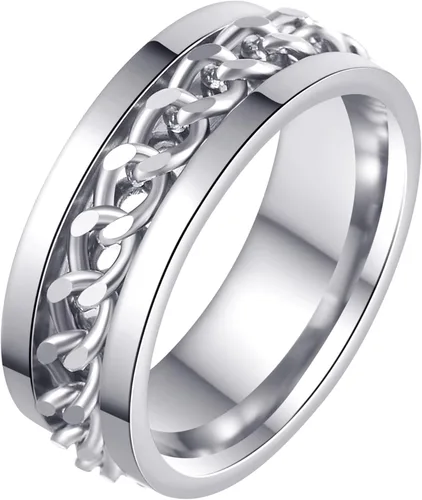 Miniatura 12 de Anillos giratorios para hombres y mujeres, anillos de ansiedad para hombres, anillos de cadena para adultos, anillos de titanio y acero Negro azul