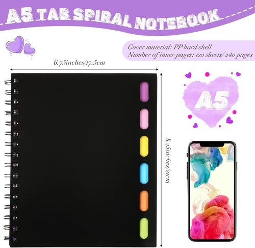Miniatura 2 de Fainne 4 Pcs Cuaderno Espiral A5 de 6 Materias Rayado Universitario con Pestañas Divisorias, 6.75 x 8.25 Pulgadas, 240 Páginas Cuaderno Diario