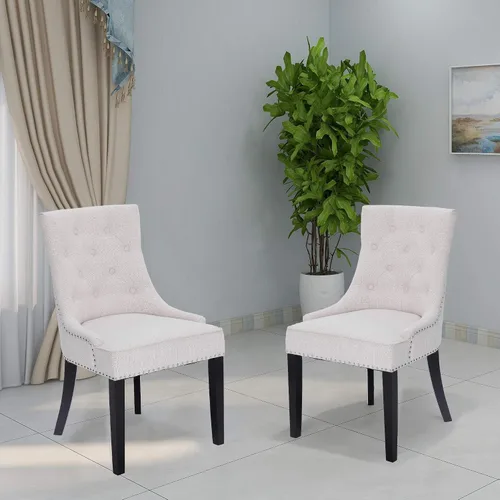 Miniatura 9 de Vanity Art Juego de 2 sillas de comedor con botones copetudos, cómodas sillas de comedor tapizadas de tela, sillas acolchadas con patas de madera