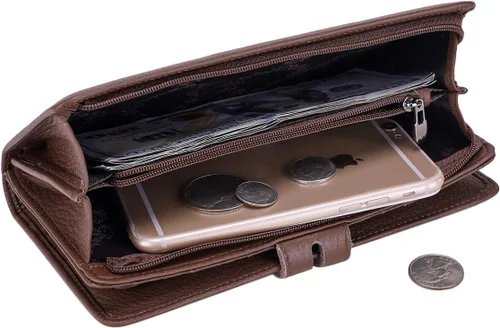 Miniatura 5 de Itslife Billetera para mujer, de gran capacidad, con bloqueo RFID, de cuero, para tarjetas de crédito, cartera con soporte para chequera