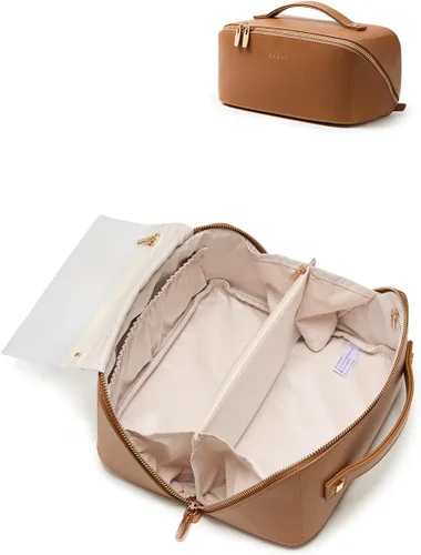 Miniatura 40 de EACHY Bolsa de Maquillaje de Viaje, Bolsas de Cosméticos de Gran Capacidad para Mujeres, Bolsa Portátil Impermeable que se Abre Plana, Bolsa de Aseo