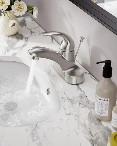 Miniatura 2 de WOWOW Grifo de Baño 1 Manija Arco Bajo Grifo de Fregadero de Baño de Una Manija de 4 Pulgadas con Centro de 4 Pulgadas, Grifo de Baño con Montaje