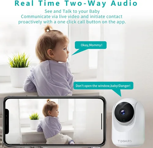 Miniatura 5 de Cámara de seguridad para interiores, cámaras WiFi 2.4G para seguridad del hogar, inclinación panorámica de 355 ° vista vertical de 100 °, detección