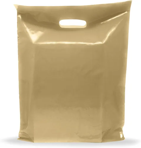 PPB - Bolsas de plástico doradas de 12 x 18 pulgadas, acabado brillante, tamaño mediano al por menor, paquete de 100 unidades, 2 mil de grosor, con