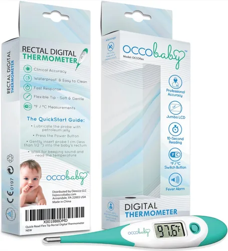 Miniatura 5 de OCCObaby Termómetro clínico digital para bebé, LCD, punta flexible, 10 segundos de lectura rápida y precisa para fiebre rectal uso oral y axilas