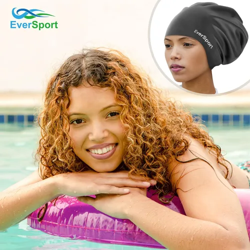 Miniatura 7 de EverSport Gorro de natación grande para trenzas y rastas, gorro de natación de silicona impermeable para mujeres y hombres que mantiene el cabello