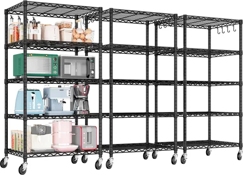 Miniatura 12 de PrimeZone Estantería de alambre con ruedas, estantes de almacenamiento de metal resistente de 5 niveles ajustables con certificación NSF