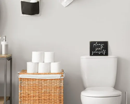 Miniatura 5 de Pigort Cartel divertido de baño con texto en inglés "Please Seat Yourself" para decoración del hogar, 5 x 6 pulgadas POR FAVOR