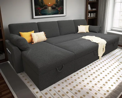 Miniatura 19 de AMERLIFE Sofá cama, sofá cama 2 en 1 con diván de almacenamiento, sofá extraíble para sala de estar de apartamento, color beige lino