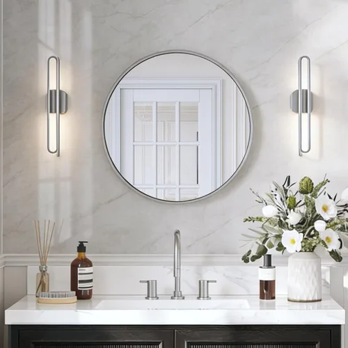 Miniatura 8 de USHOWER Paquete de 2 espejos de baño para sobre el fregadero, espejo circular de 30 pulgadas con marco de metal, espejo de pared negro, decoración