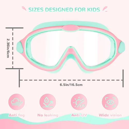 Miniatura 2 de Supertrip Gafas de natación para niños, paquete de 2 gafas de natación con protección UV antivaho para niños de 6 a 14 años Rosa Cian+azul cielo