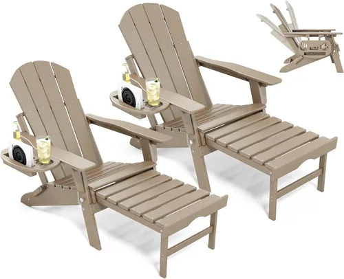 Miniatura 43 de NAVINE Silla Adirondack ajustable con reposapiés retráctil, Silla Adirondack plegable de HDPE con portavasos, Silla Adirondack para todo el tiempo